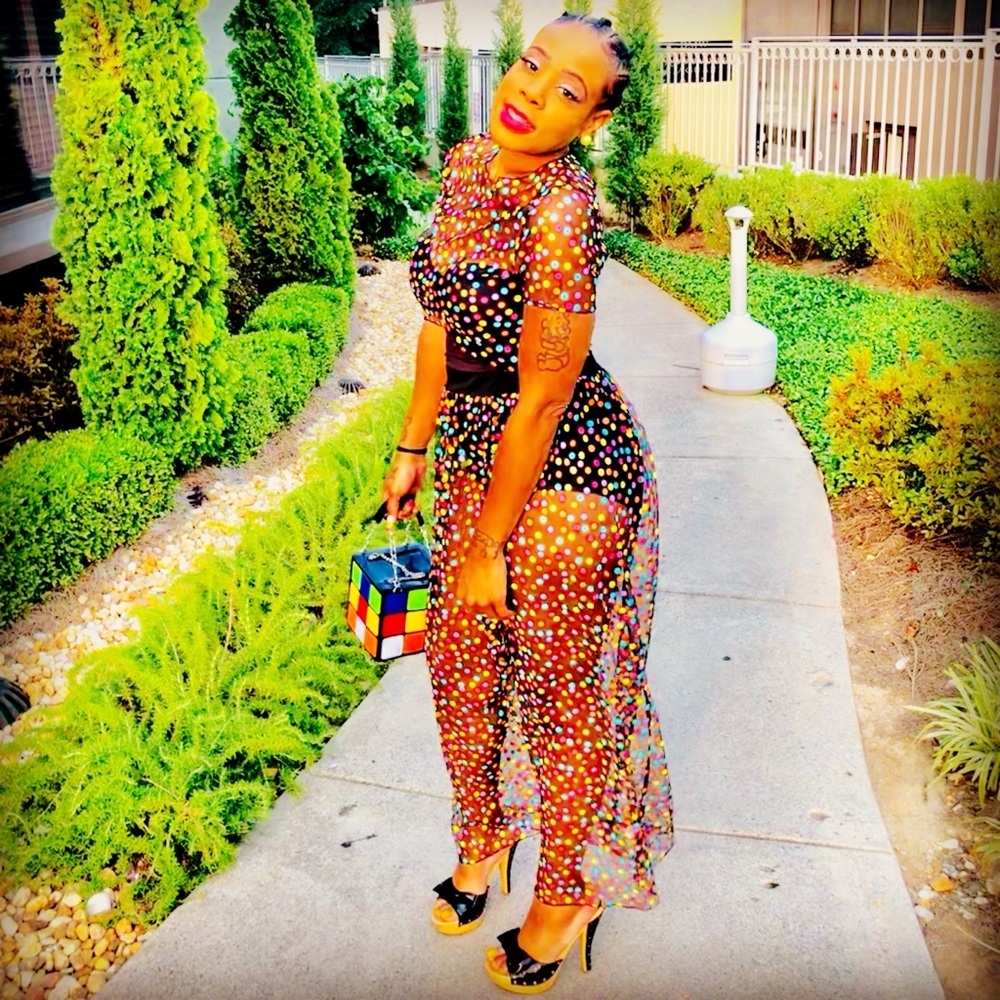 Sheer Two Piece Top/Skirt PokaDot Multi Color